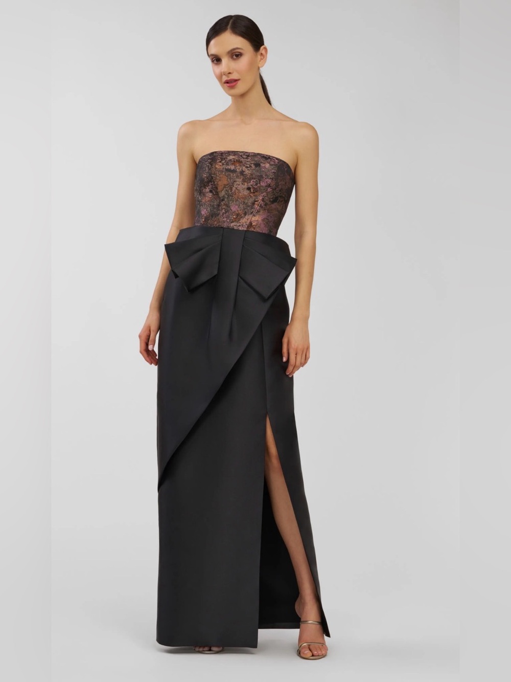 Kay Unger Strapless Black Gown with Metallic Floral Bodice NWT!